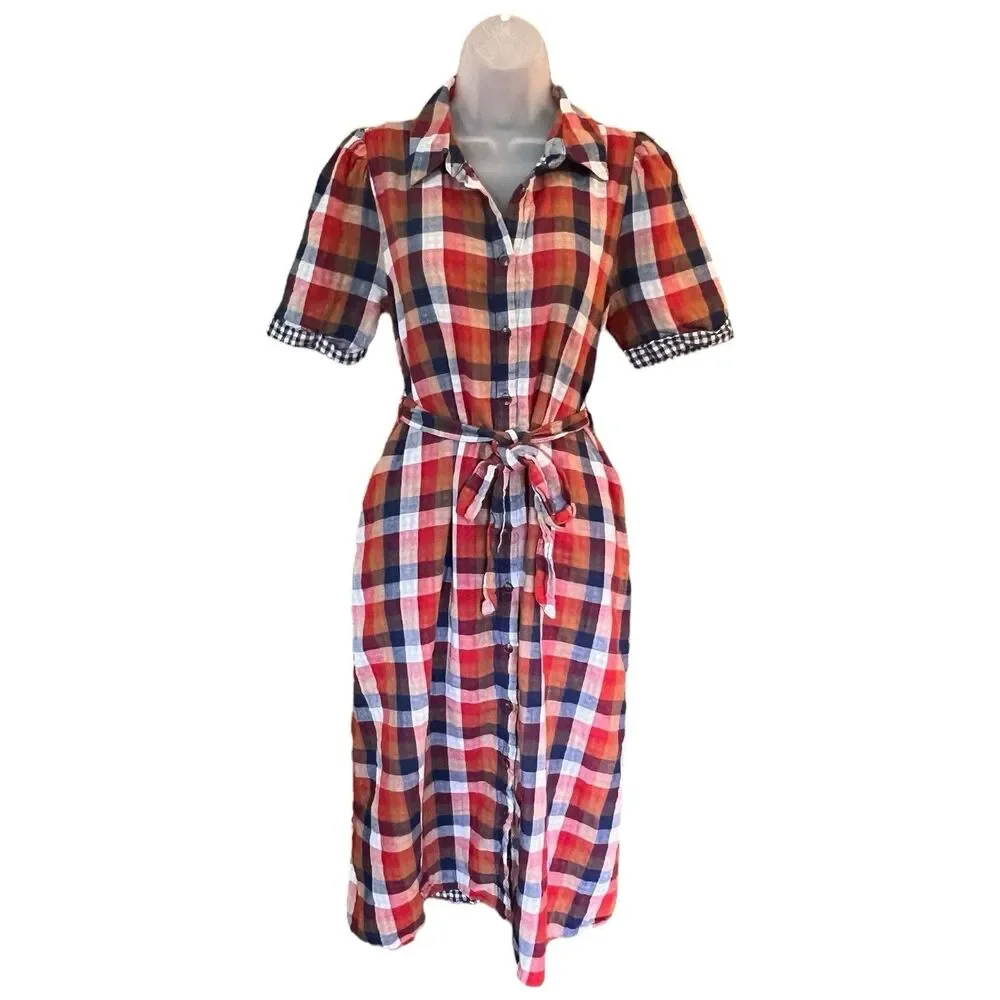 Jodifl Checkered Midi Shirt Dress w/Belt Sz Small Classic Academia Cottagecore - Picture 6 of 13